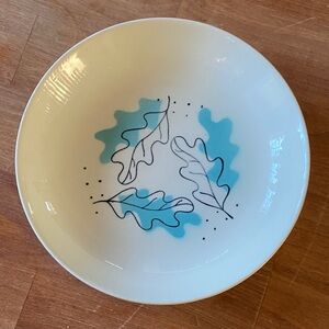 Blue Ridge Pottery MCM Retro Blue and White Leaf Pattern Bowl